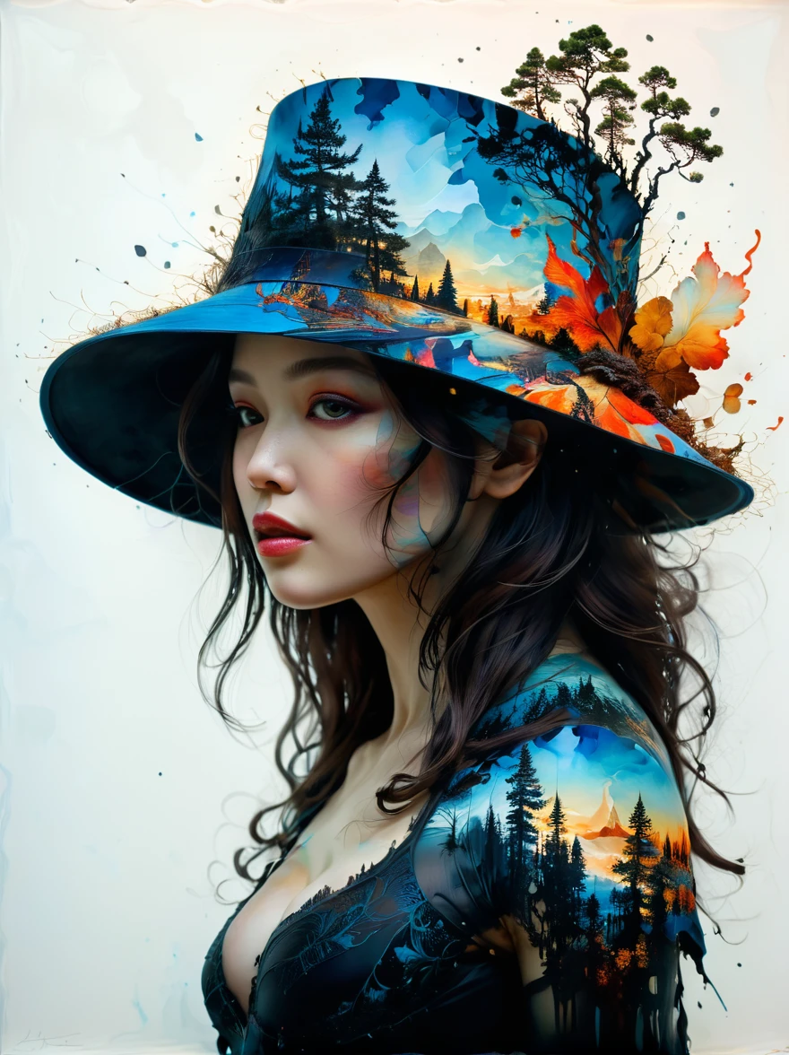 mysterious silhouette kazakh princess woman with hat, by Minjae Lee, Carne Griffiths, Emily Kell, Steve McCurry, Geoffroy Thoorens, Aaron Horkey, Jordan Grimmer, Greg Rutkowski, amazing depth, double exposure, surreal, geometric patterns, intricately detailed, bokeh,  perfect balanced, deep fine borders, artistic photorealism , smooth,  great masterwork by head of prompt engineering   hyperkraximalism  