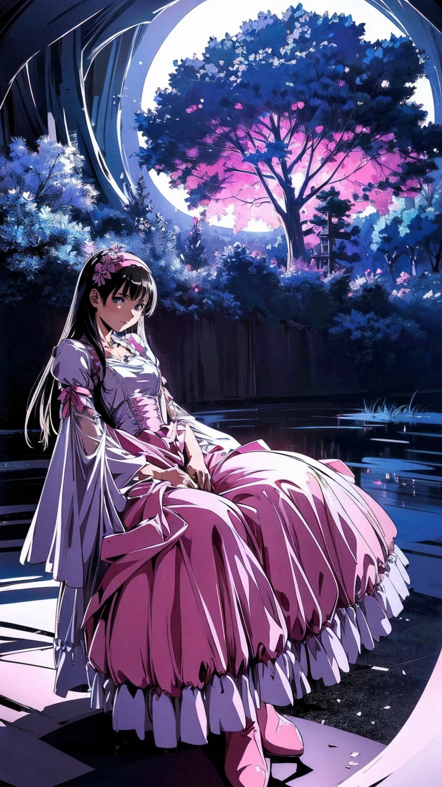  anime style、story、、 BEAUTIFUL GIRLS、とてもcute天使、 pink gothic dress 、cute、、smile、 long skirt 、  black boots 、Very cute headband
、 Huge Tree with Blue Glowing Branches and Roots,  very detailed , Complex and Brilliant , Fantasy Landscape ,  Aether Atmosphere , (Best Quality,8k, Kampala,masterpiece:1.2), ultra detail ,(Realistic,photoRealistic,photo-Realistic:1.37), digital art ,  Cinematic Lighting ,  Dramatic Lighting,  bright color,  Glowing Elements , Mysterious, Amazing, Magical realism,  Concept Art,
