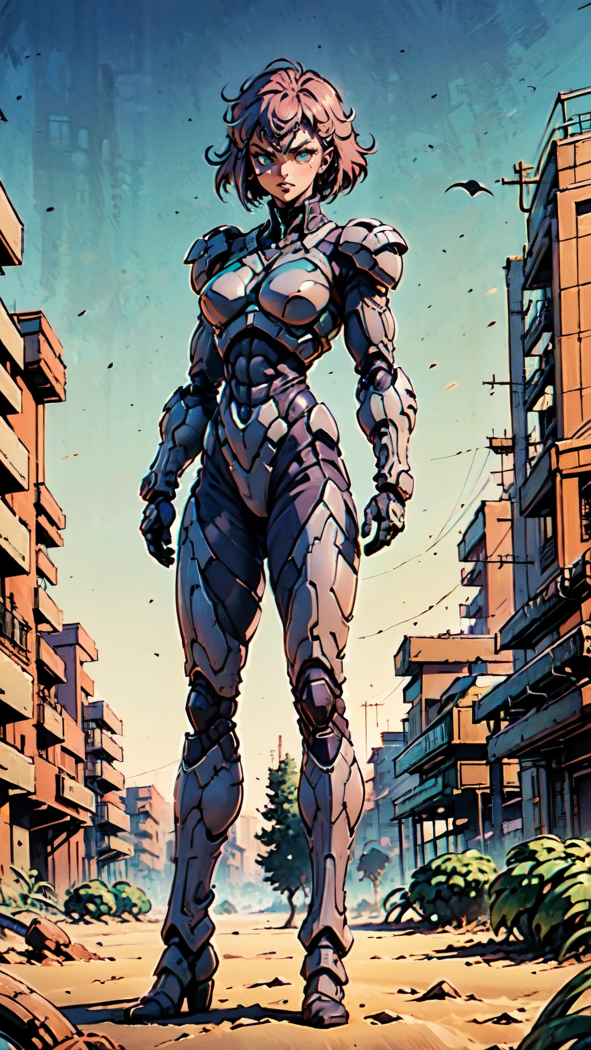 (masterpiece:1.5, best quality:1.5, extremely delicate:1.5), ((Female:1.2)), Biomimetic humanoid Mecha, green eyes, fully enclosed shoulder guards, matching arm and leg guards, gemstone, full body, full armor, the design balances heavy with agility, organic biotech armor, (the color scheme is primarily White and Black with Purple and Red accents, concept Inspired by Kunoichi, glowing eyes, the armor glows), standing, floating high above the futuristic sci-fi city, a finely crafted Super robot in anime style, exquisite and mature art style, feminine, metallic, dramatic, high definition, highres, ultra-detailed, ultra-fine painting, professional, anatomically correct, symmetrical face, extremely detailed eyes and face, high quality eyes, creativity, RAW photo, UHD, 32k, Natural light, cinematic lighting, (masterpiece-anatomy-perfect:1.2)