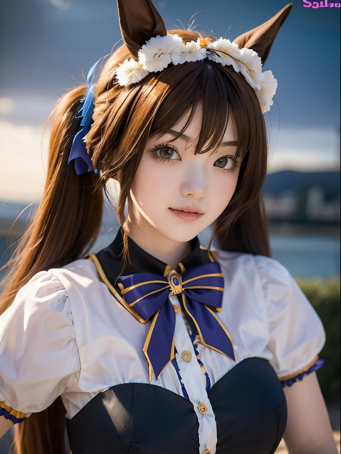 (((masterpiece))), Best Quality, 8K, 16K, 32K, RAW Poto, beautiful face, real skin,
BREAK (upper body:1.5), sexy pose, dynamic pose, dramatic angle,
BREAK 1girl, solo, ager, 18years old, smile, huge breasts, sagging breasts,
BREAK daiwa scarlet (umamusume), horse ears, ((twintails)), horse tail, long hair, brown hair, black thighhighs, hair bow,
BREAK halloween costume, bat, outfit-MUvampire,
