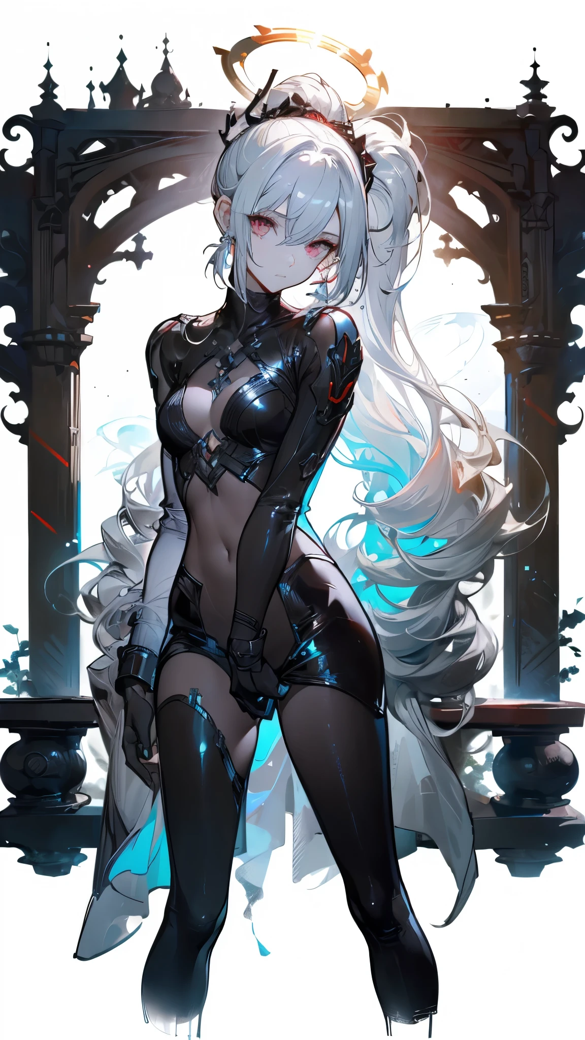 (masterpiece, best quality:1.3),beautiful detailed glow,best illuminate,(((best quality,textile shading,ultra detailed))),extremely detailed CG unity 8k wallpaper,Highly Detailed beautiful and aesthetic,best light,high resolution,detailed,dynamic lighting , 1Character , pastel washed out colors , cell shade , soft, muted shades ,gentle colors ,
She wears a form-fitting, midnight black bodysuit with intricate lace patterns resembling ocean waves, The bodysuit features a deep, plunging neckline and long, sheer sleeves with silver beadwork, a flowing, translucent, aqua-blue skirt with an uneven hem, The skirt is adorned with silvery seashell-shaped sequins that shimmer, She wears a silver choker with a moonstone pendant t, Her wrists are adorned with silver bangles,
Beautiful woman, extremely long hair , ((silver hair:1.3)) , wavy hair, ((very large chest:1)) , full lips , pink iris , fit body , ((brown skin:1.3)), ((dark skin:1)), has striking long, white hair that flows down to her mid-back, strong and determined facial structure, light pink eyes , eyebrows are thin and arched, powerful and athletic build, She is notably tall and statuesque, well-defined muscles, age 33