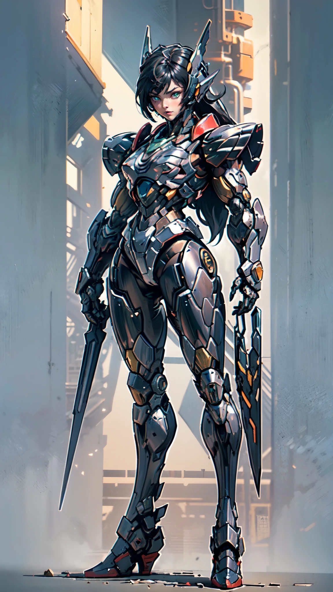 (masterpiece:1.5, best quality:1.5, extremely delicate:1.5), ((Female:1.2)), Biomimetic humanoid Mecha, green eyes, fully enclosed shoulder guards, matching arm and leg guards, gemstone, full body, full armor, the design balances heavy with agility, organic biotech armor, (the color scheme is primarily White and Purple with Black and Red accents, concept Inspired by Kunoichi, glowing eyes, the armor glows), standing, floating high above the futuristic sci-fi city, a finely crafted Super robot in anime style, exquisite and mature art style, feminine, metallic, dramatic, high definition, highres, ultra-detailed, ultra-fine painting, professional, anatomically correct, symmetrical face, extremely detailed eyes and face, high quality eyes, creativity, RAW photo, UHD, 32k, Natural light, cinematic lighting, (masterpiece-anatomy-perfect:1.2)