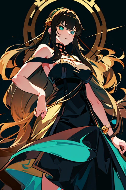 ( Brown-haired girl with turquoise tips ) (fox ears) (dressed in "Your counterfeiter" black color) (turquoise blue eyes) (Thousand:  needle-shaped pointed golden leaf  ) ( short hair , with long tufts of hair ) (look: He would be) (  sexy black dress ) ( big breasts ) (expression: Cold and serious), (a la defensa com la  needle-shaped pointed golden leaf )                           Serious blue-eyed blond haired mafia boy holding his hat