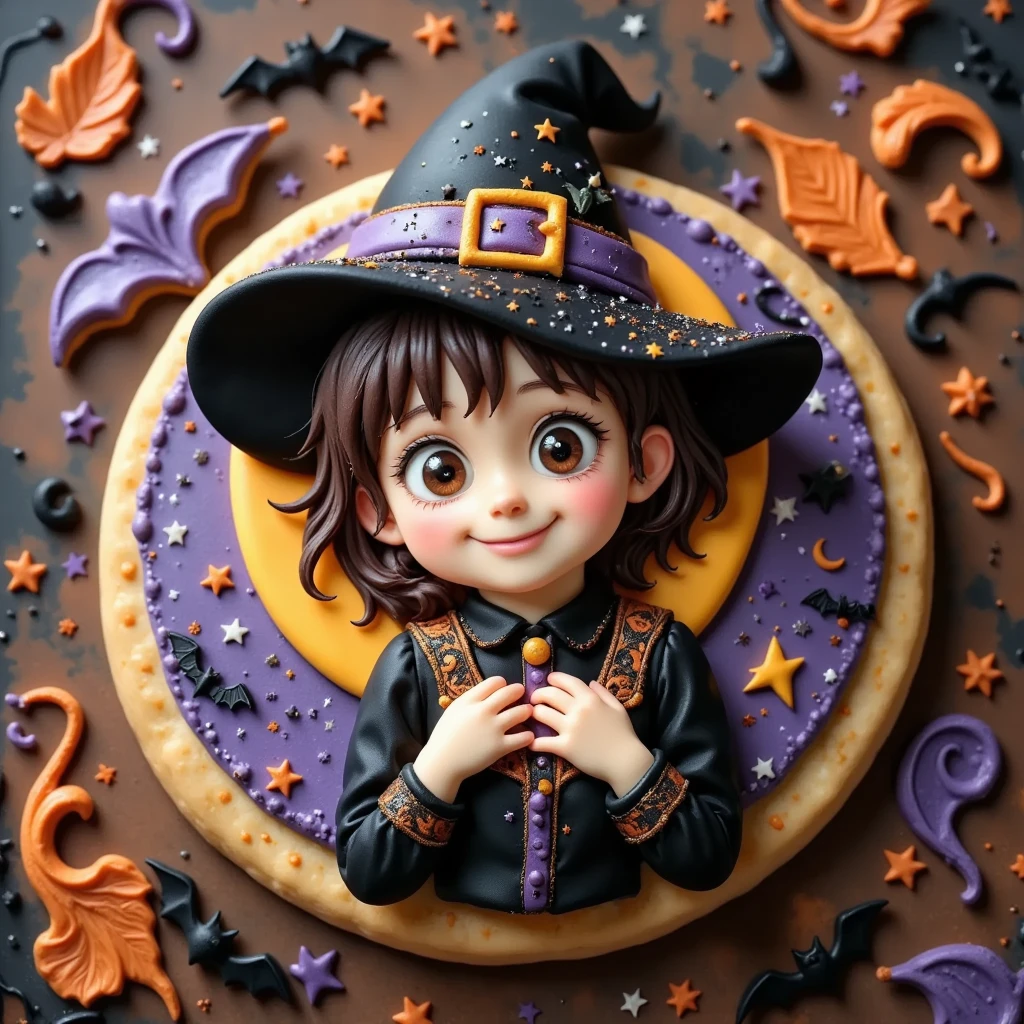 (masterpiece, best quality:1.2), icing cookie, Halloween, witch girl caricature, icon