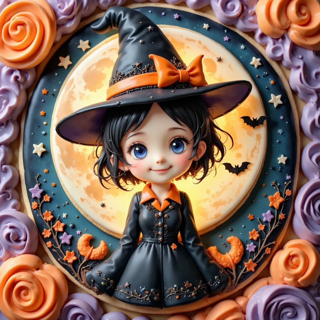 (masterpiece, best quality:1.2), icing cookie, Halloween, witch girl caricature, icon