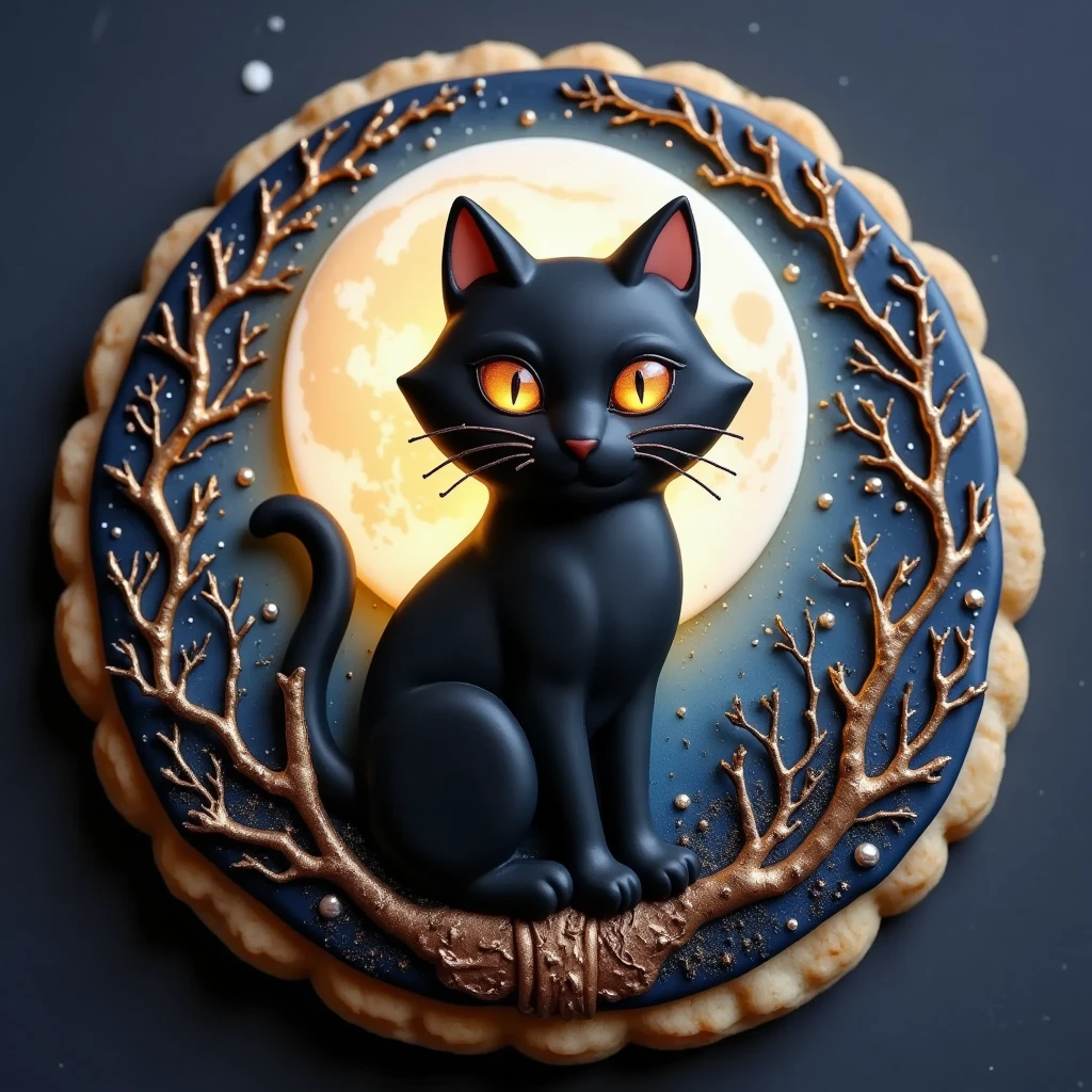 (masterpiece, best quality:1.2), icing cookie, かわいいblack cat and moon, icon,キラキラパウダー,