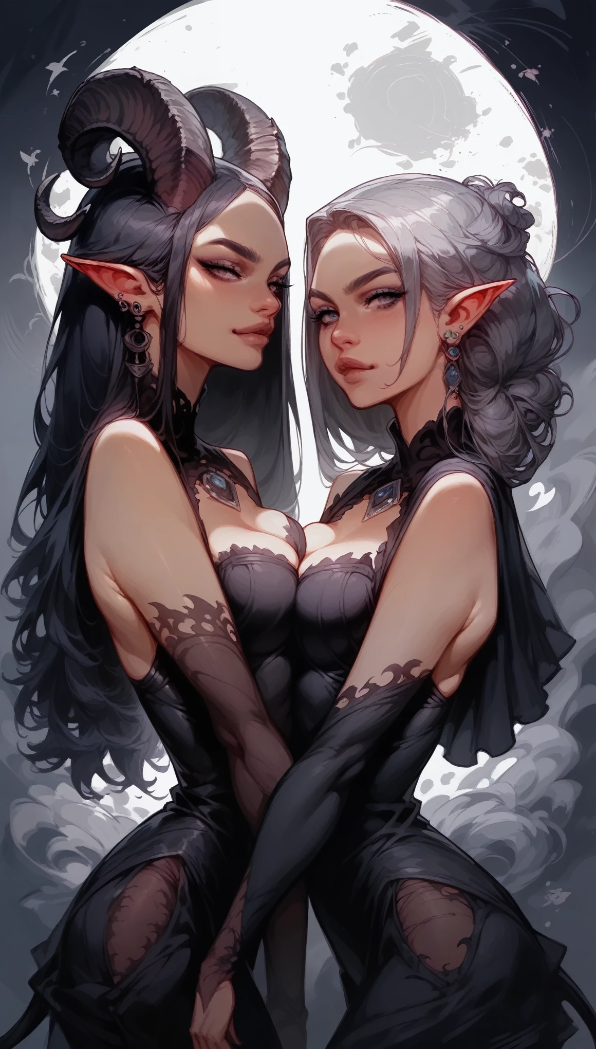 Score_9, score_8_up, score_8, score_7_up, Succubus with the face of Emily Rudd: Dua Lipa, sensual pose, (symmetrical) concept art, dark fantasy background, abstract beauty, hyperdetailed, in the style of Brom