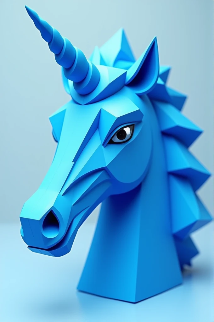 Cubist style 3d blue unicorn head