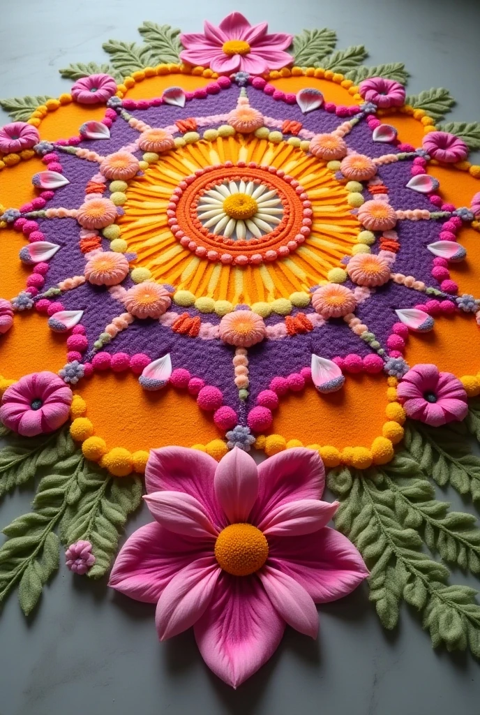 Rangoli design using both flowers and colours  easy and simple real