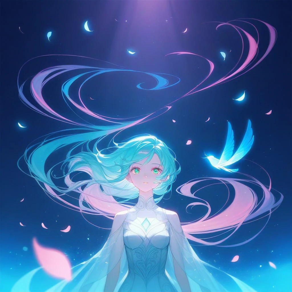 score_9, score_8_up, score_7_up, score_6_up, source_anime, (anime), solo focus, ((portrait of a mystical girl)), upper body, in a dreamlike forest, delicate expression, flowing hair, (floating feathers:1.2), luminous blue butterflies surrounding, glowing scenery, (glowing petals:1.3), enchanted ambiance, misty lighting, (aqua and pink hue:1.3), (soft bokeh), (high contrast lighting), deep shadows, magical aura, surreal background, intricate patterns, whimsy and elegance, ethereal