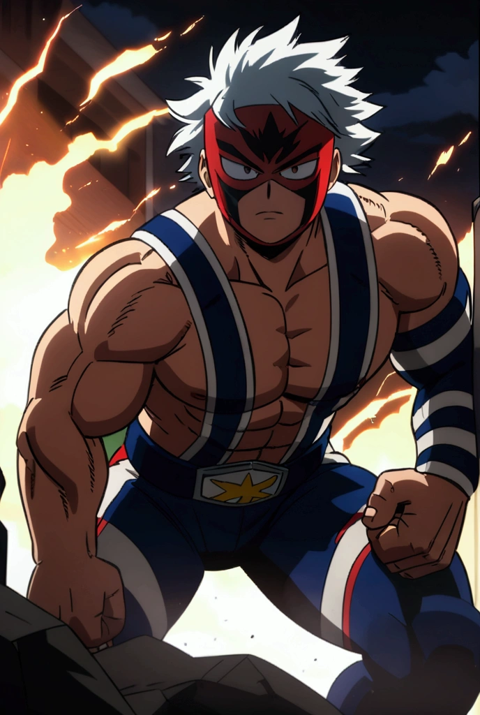 Lucha libre pro hero, red mask, muscular, MHA style, anime style, my hero academia, boku no hero academia, pro hero, shirtless.