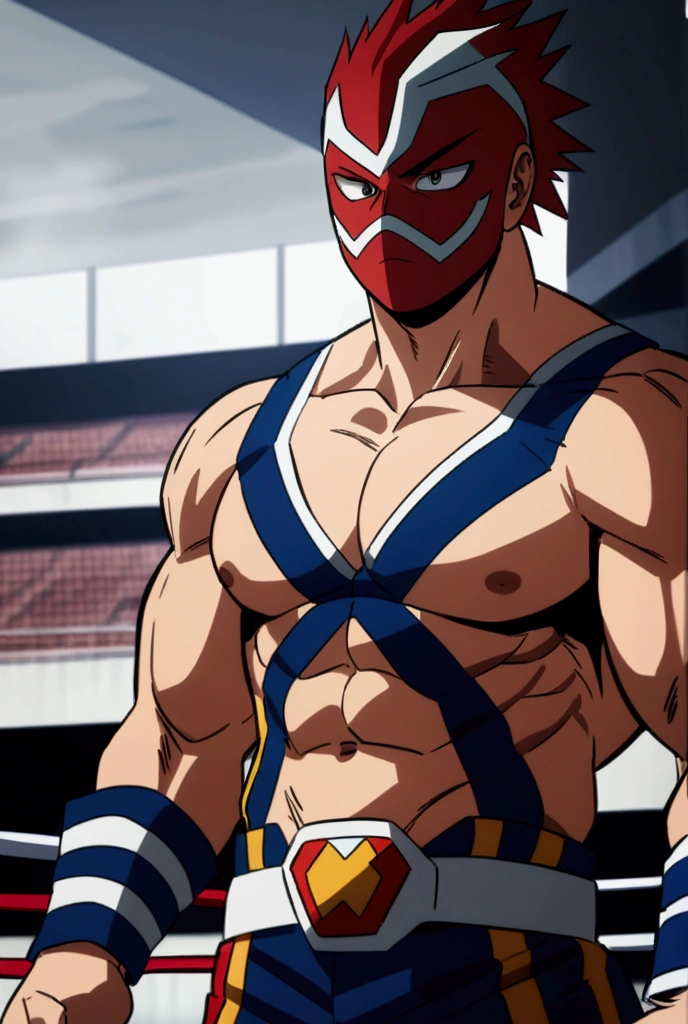 Lucha libre pro hero, red mask, muscular, MHA style, anime style, my hero academia, boku no hero academia, pro hero, shirtless.