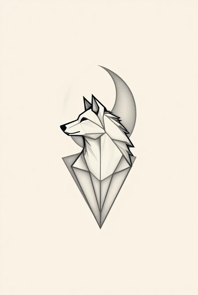 Little wolf and moon tattoo where the wolf is a geometric figure 