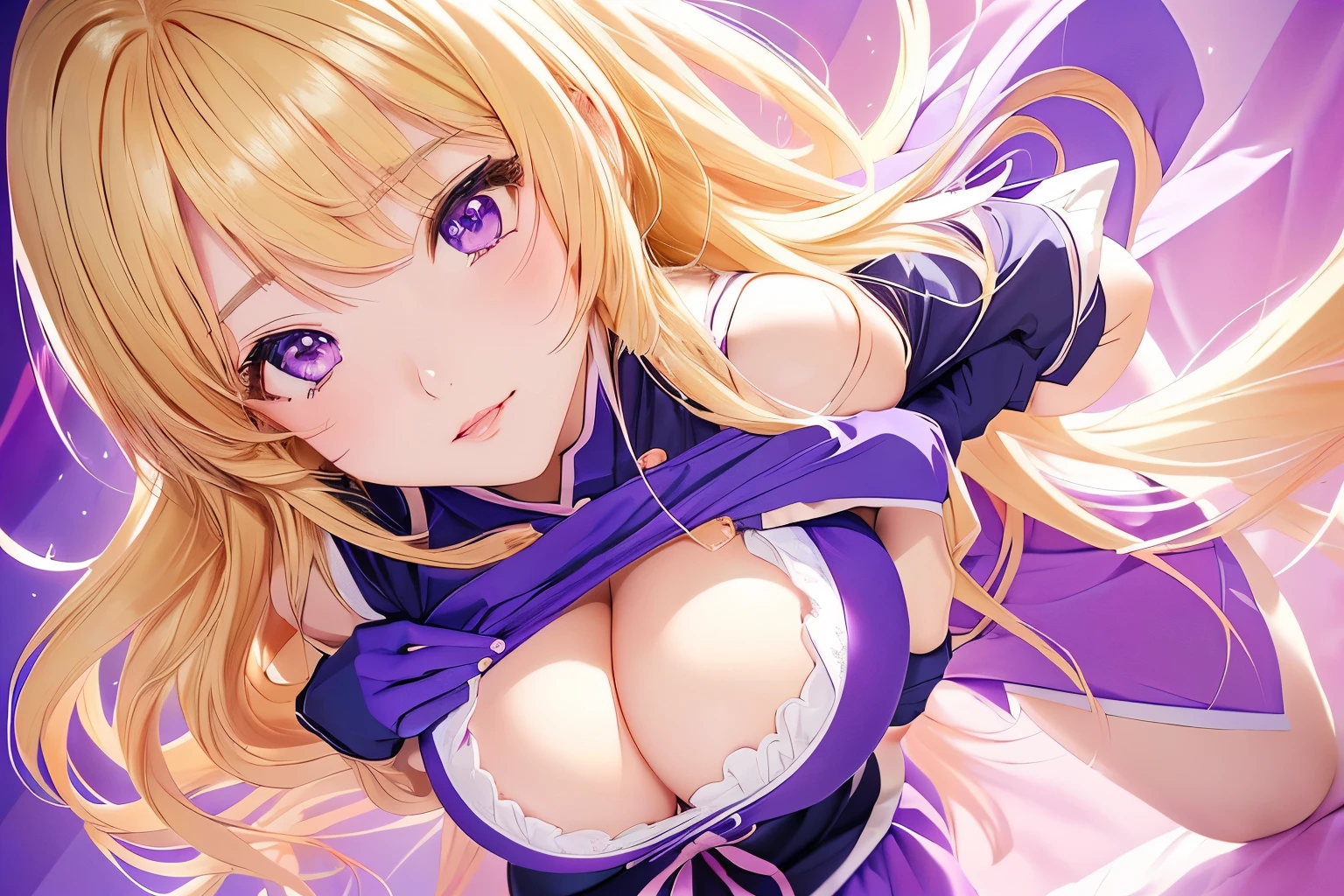 anime girl with big breast and big breasts in a purple outfit, seductive anime girl, ecchi anime style, ecchi, anime best girl, beautiful alluring anime teen, ecchi style, blonde anime girl with long hair, oppai, anime girls, , attractive anime girl, beautiful anime high school girl, anime girl, cute anime girl