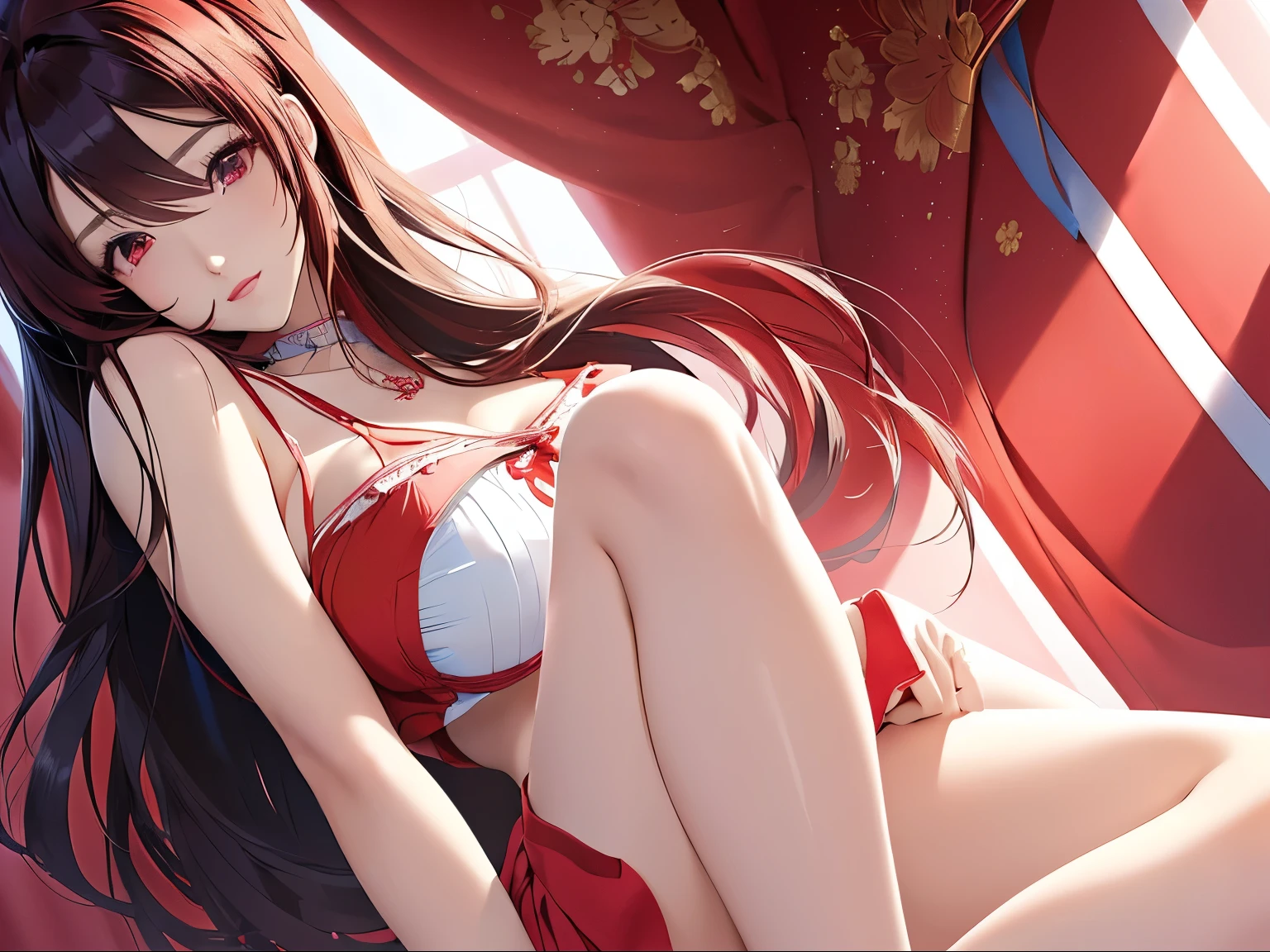 anime girl in red top smoking cigarette in a room, seductive anime girl, beautiful alluring anime woman, attractive anime girl, beautiful alluring anime teen, oppai, ecchi anime style, anime best girl, ecchi, female action anime girl, smooth anime cg art, beautiful anime woman, beautiful anime high school girl, ecchi style, visual novel cg