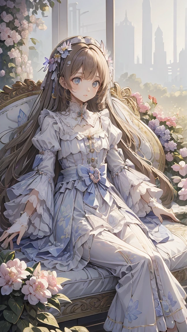 (masterpiece: 1.2), (  very detailed: 1.2), (  very detailed CG: 1.2), ( High image quality : 1.2), (最 High image quality ), 8k,   anime illustration, Girl sitting in a flower field, butterfly with a slightly sad expression々View、((There&#39;Butterflies on my fingers 々))、Butterflies fluttering々dance、Beautiful work
