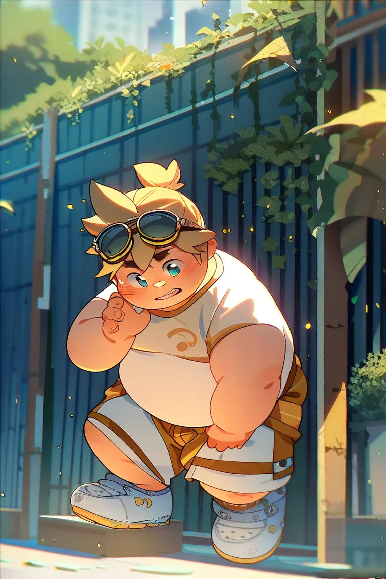 anime style, one boy, Kagamine Len, fat, chubby, plump