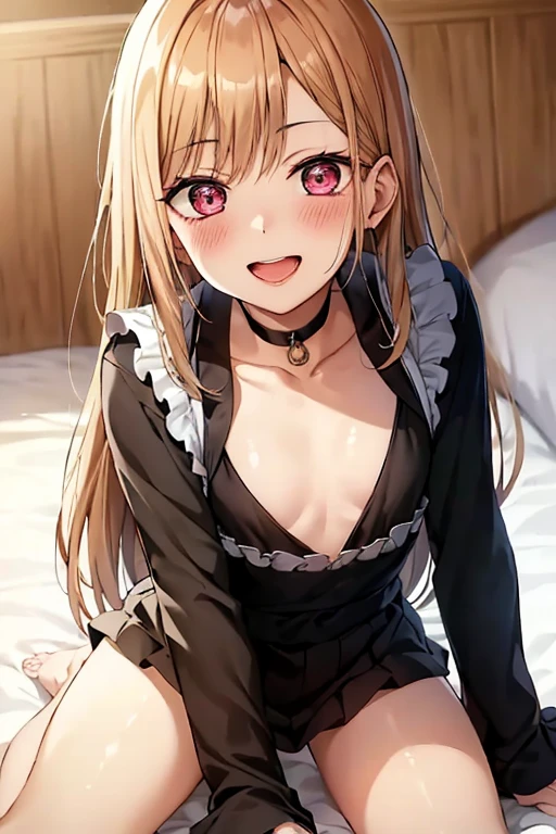 ((Best Quality)), ((masterpiece)), (be familiar with),  perfect face, indoor, bedroom,  watching viewers ,
One woman,  Kitakawa Kaiumi,
 open mouth , Ecstatic expression, blush, smile,
Small breasts,  flat chest, , ,  s, Girl,
Long Hair,  long hair,
Leg spread,