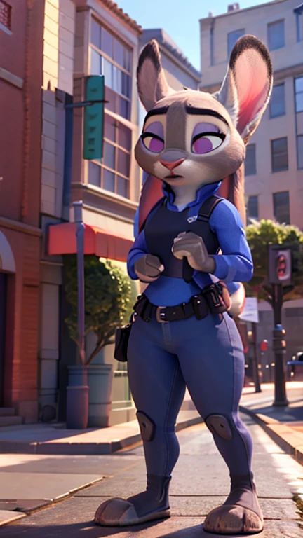 8k, film, Masterpiece quality, semi-realistic,  highly detailed, realistic,  furry female anthro, short skinny jeans , judy hopps, long ears, 3D-Pixar-Stil, standing, Blowjob, Rotes Fell,  red fur 