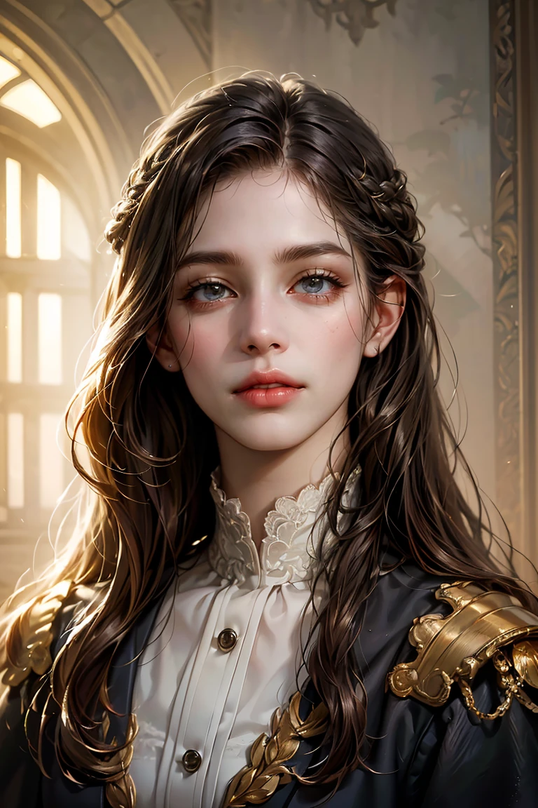 a noble duke with long hair, medieval, (1 man), detailed portrait, (best quality,4k,8k,highres,masterpiece:1.2),ultra-detailed,(realistic,photorealistic,photo-realistic:1.37),atmospheric, chiaroscuro, looking at viewer,beautiful detailed eyes,beautiful detailed lips,extremely detailed eyes and face,longeyelashes