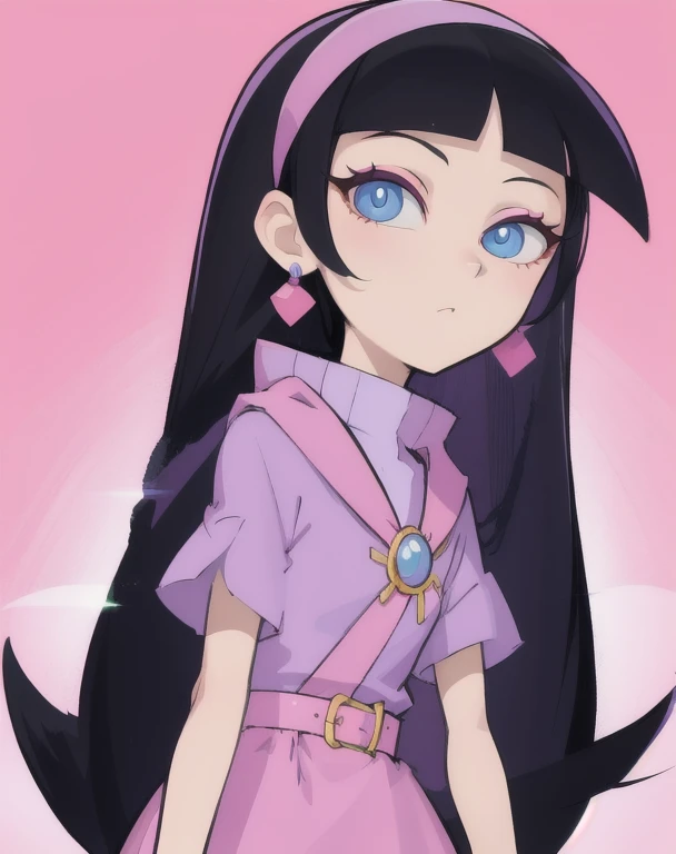 trixie tang,
long black hair,hime cut,pink hairband,
blue eyes,big eyes,
masterpiece, best quality, HDR,
