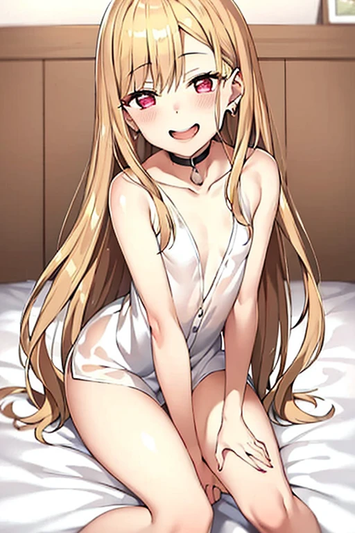 ((Best Quality)), ((masterpiece)), (be familiar with),  perfect face, indoor, bedroom,  watching viewers ,
One woman,  Kitakawa Kaiumi,
 open mouth , Ecstatic expression, blush, smile,
Small breasts,  flat chest, , ,  s, Girl,
Long Hair,  long hair,
Leg spread,