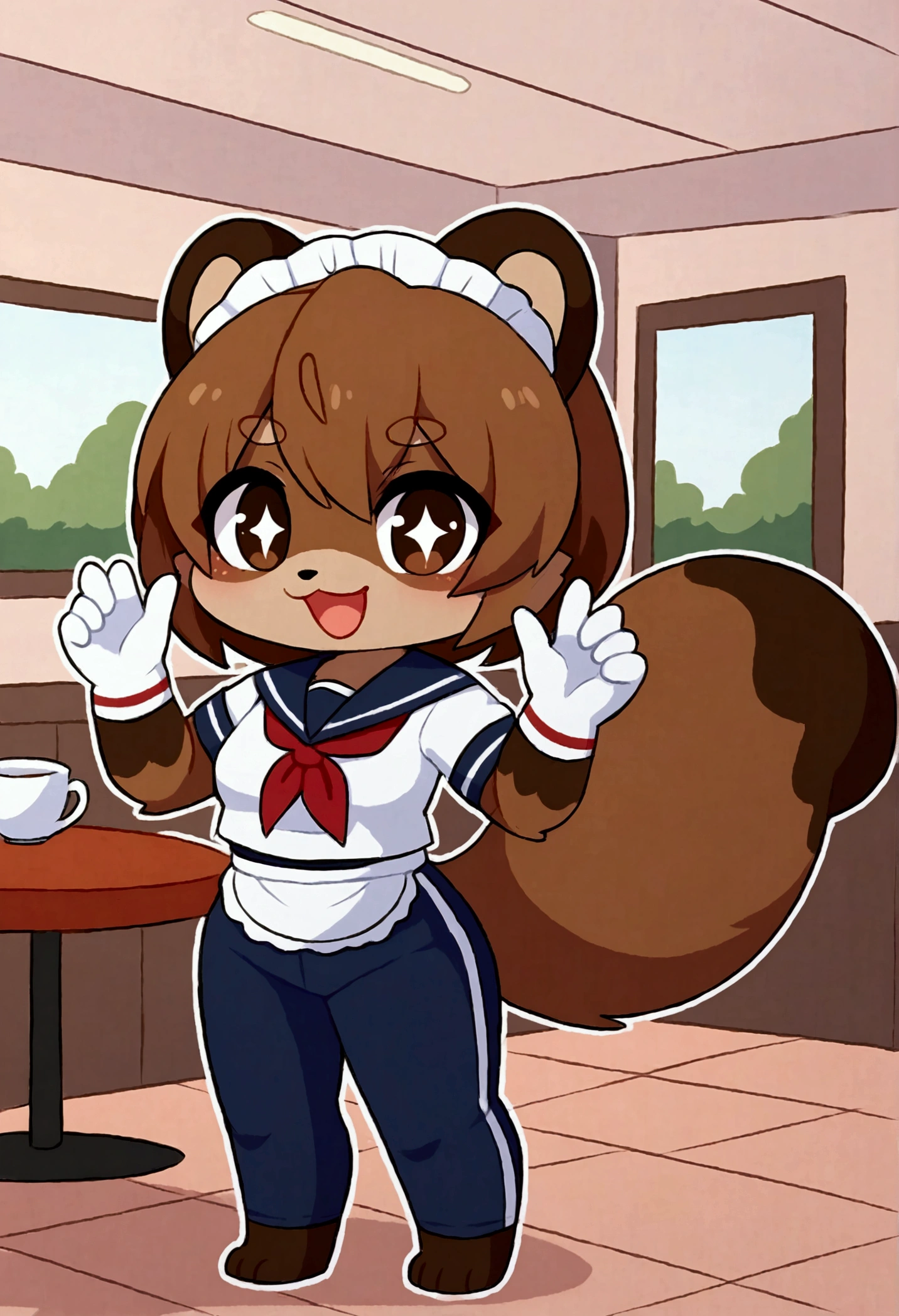 Girl, tanuki, furry, bodyfur, tail, school uniform, sailor suit SeaArt AI