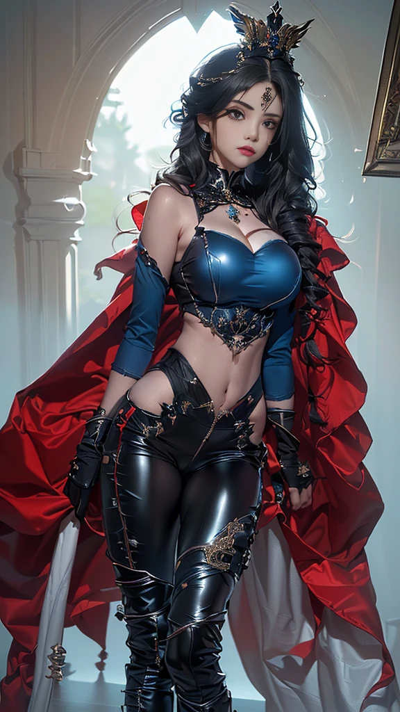 (((Mistress of the Underworld)), beautiful, blonde, ((Ereshkigal)) (((Two-side up hairstyle))), ((Shiny red eyes)), ((Full body)) Goddess, flying in the sky background space
lips, black lipstick, thick eyebrows, round face, All black dress, Victorian lace dress, leotard, fluffy white scarf, cape, pale skin, lace leggings, high heel boots, (grimoire), ((((1girl)))), in dark lighting, against a dark gray background
black_bodysuit black_cape black_cloak black_footwear black_gloves black_hair black_headwear black_pants blunt_bangs bodysuit breasts buttons cape chain cloak closed_mouth covered_navel expressionless full_body gloves gradient gradient_background hand_on_headwear hand_up hat high_heels latex latex_bodysuit legs_apart long_sleeves looking_at_viewer medium_breasts military military_hat pants peaked_cap red_background red_eyes shadow short_hair simple_background skin_tight solo standing tight torn_cape torn_clothes uniform
(masterpiece),((Highly detailed lblack short hair)),((expressive blue eyes)),(Highly detailed black biker outfit),deep cleavage,serious expression,extremely beautiful mature woman, milf,pale white skin,silver jewelry,best quality,cel shading,8K HD,highly detaild face, highly detaild eyes,flat color,(fullbody angle),high contrast,ufotable art style,contrapposto,white background
Tattoo Black Mask SKULL Black Eyepatch Best Quality, UHD, Quality, High Quality, Black Hair, Odd Eye Mesh Color Glowing Light, Cinematic Lighting, Chromatic
