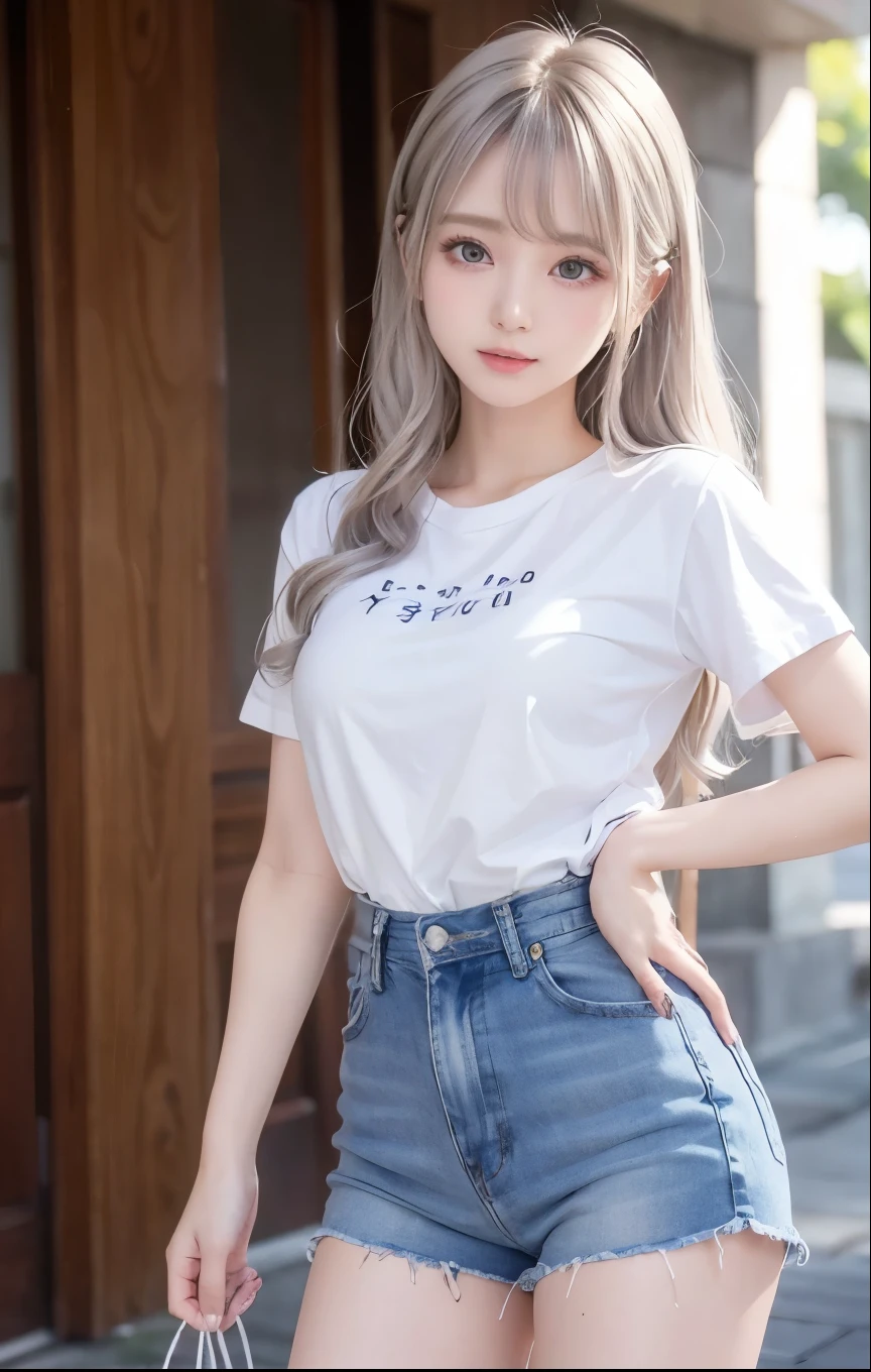 shiny silver hair、ผมlongตรงเรียบลื่น、ผมสีบลอนด์longสลวยเป็นมันเงา、 , pretty face 、Beautiful girl、 Shiny blonde dancing in front of pretty face、long, Thin curly bangs hidden between the eyes 、very beautiful, bright, big, ไว้ Results จะอยู่ในรูปแบบ XML "Results 、Very big eyes、 hair covering the face 、หญิงBeautiful girlเซ็กซี่ที่มีผมหน้าม้าlongมาก、Very white skin、 Highlight cheeks, shadows 、 beauty, small face 、Round face、cute shirts、หน้าอกbig, embarrassed face 、, jeans, Dave's legs and t-shirt 、