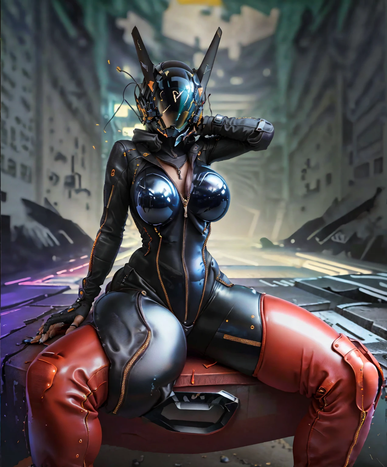Rated R, nsfw, sexy female cyborg, magazine cover, poster art , Lovecraftian horror tattoos, hint of vibrant, bold huge text, matted design layout. Navy blue
