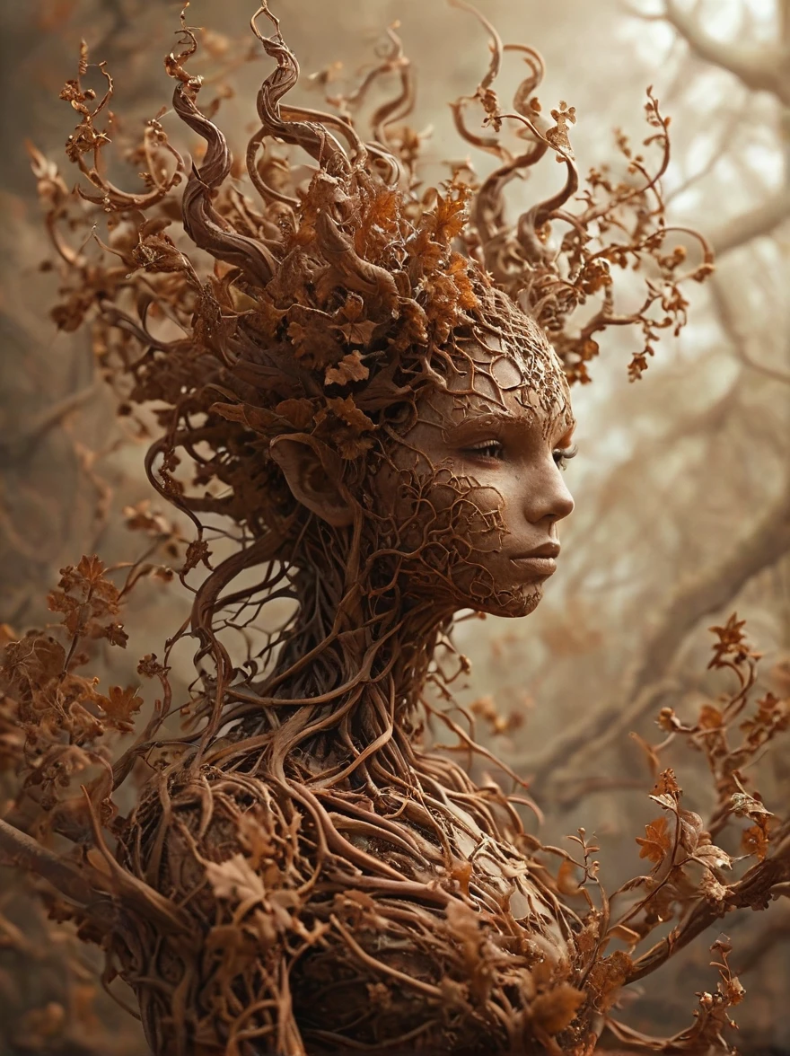 Fractal Vine , ■ fluffy mythical female creature made from brown fractal vines,