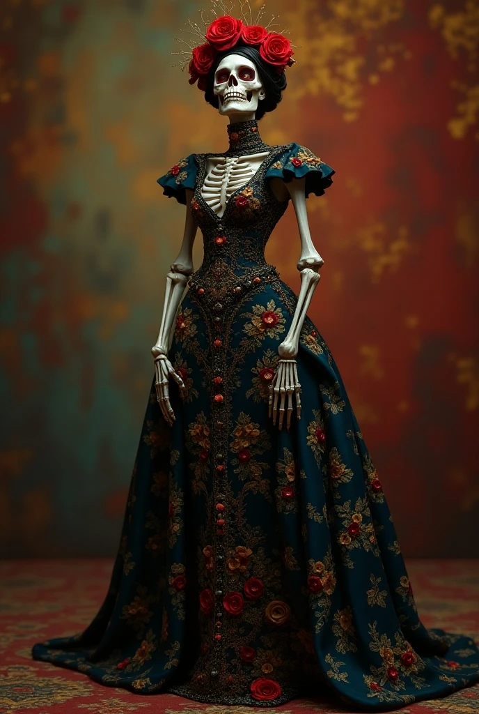 Deceptive Charm Portrait Virtual Vine Horrifying Howl, Wearing grapes, cherry, Berry, Creepy Doll Dress, In the wind that screams through the ribs of a skeleton、A heavenly city with golden streets, Stitched meat, Flickering flames in the distance, Sparkling Magic Ghost