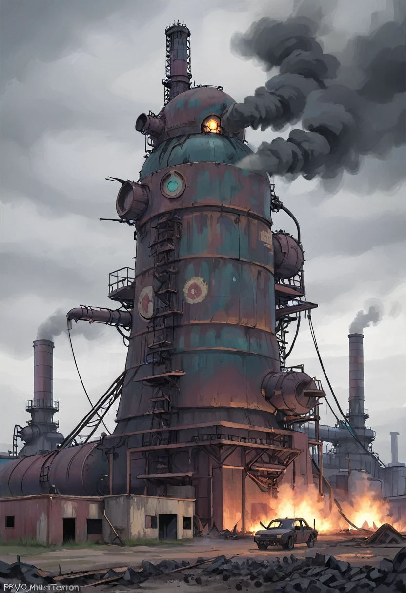 tower of power tanks, petrochemical plant tank, steam punk, psyko maniac, distruction terror
