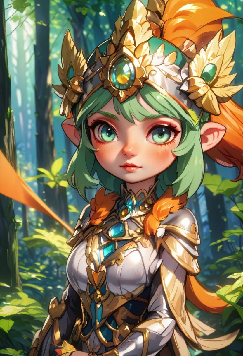 1girl, beautiful goblin girl, intricate detailed face, captivating eyes, long eyelashes, cute button nose, full detailed lips, elegant headdress, fantasy forest background, dappled lighting, cinematic composition, vibrant colors, digital art, masterpiece, orange hair,nsfw (best quality, 4k, 8k, highres, masterpiece:1.2), ultra-detailed, (realistic, photorealistic, photo-realistic:1.37)