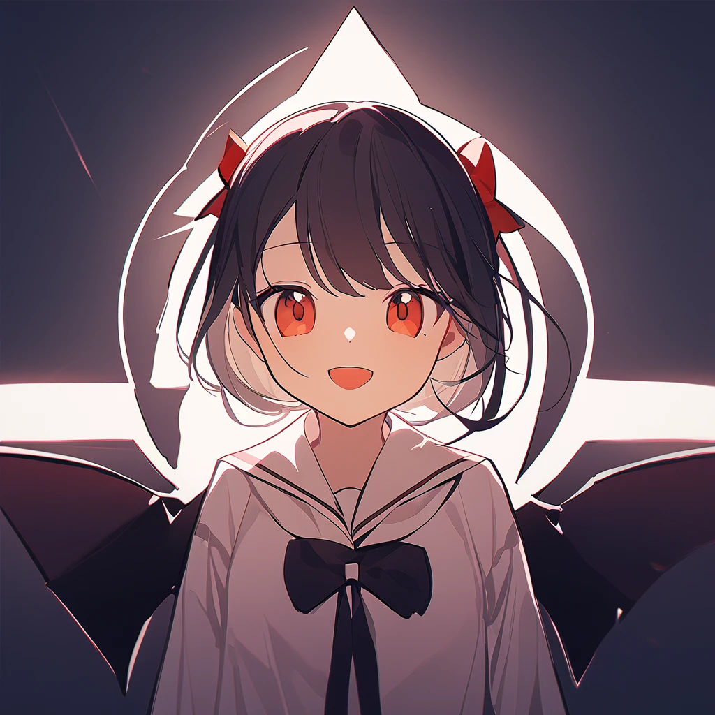 bow-knot,(Fraction_9,Fraction_8_Direction_7_up), （（1 woman））,（Close shot），witch， interesting lighting source，sailor fuku，ask (askzy),vampire wings,looking at viewer,smily,side