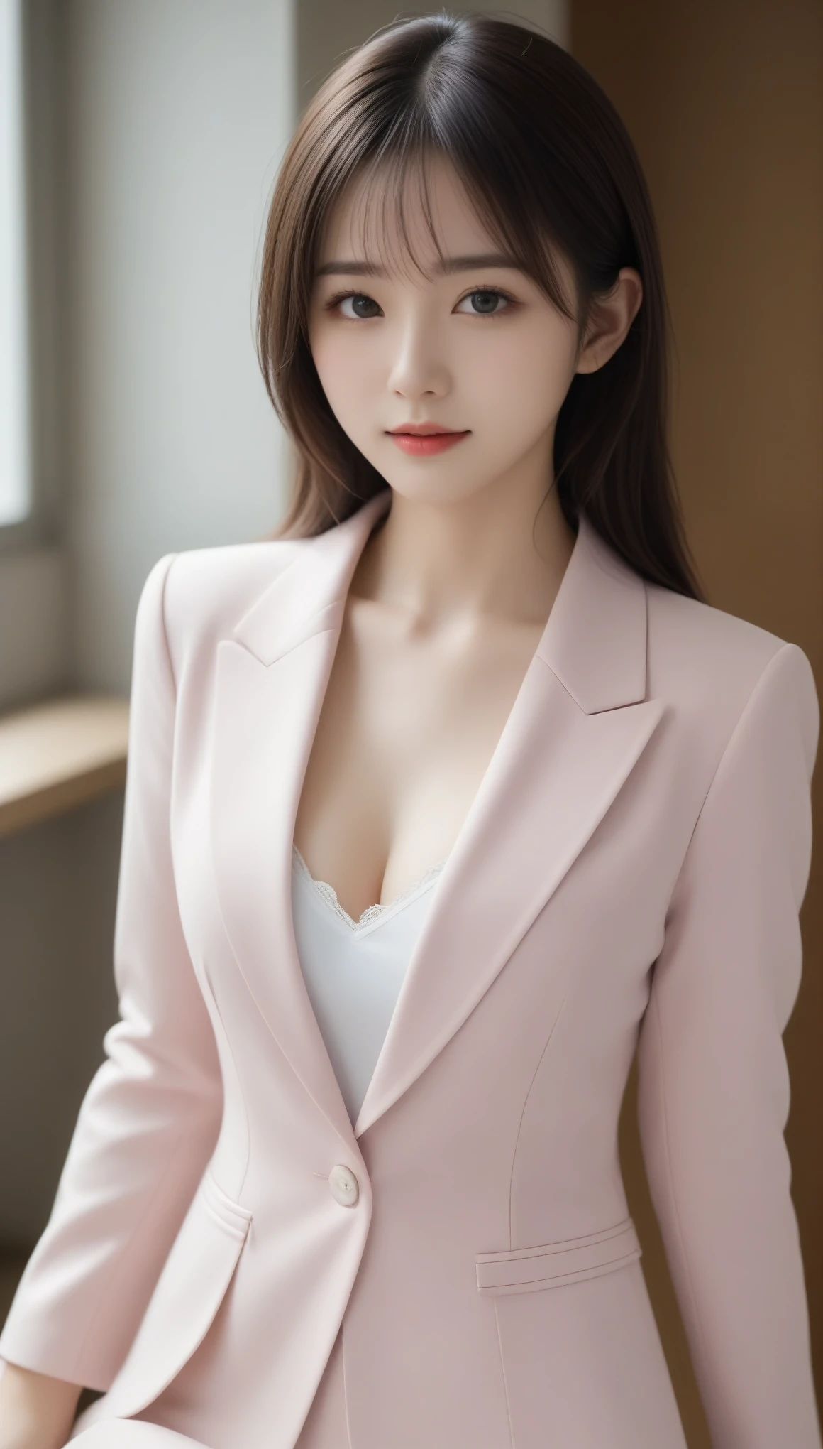 8k, ultra high resolution, Best Quality, masterpiece, 三分割法によるphotograph, surreal,photograph,One Woman,(Girl:1.3),cute,cute顔, 細部まで beautiful eyes, 細かく Detailsに,masterpiece,一人のGirl:1.2, Japanese women,Young Wife,full body,smile,Black hair,Straight Long,ID photo,future,Brutal Cyberpunk Woman,Luxurious and gorgeous,Office,((Blazer Jacket:1.5)),Mini length flared skirt,Formal shirts,Flashy Fashion,Lavish Decoration,(BDSM Mistress),(Cute girl),(Upper class lady:1.5),Expressions of despair,Dark and atmospheric lighting, Delicate Details, Detailsな顔,anger,Attractive eyes,(ポートレートphotograph:1.4),( photorealistic image :1.4), Fantasy Art ,(Beautiful Face:1.4),美しくAttractive eyes、 beautiful eyes,Silver Remaining,(Tight waist:1.4)、(Beautiful with perfect body proportions:1.4), Pink Lips,profile,(((Ideal body type))),A cup small bust :2,、Portraiture:2、 perfect anatomy、鮮明な Details、 Details,Thin lips,完璧でBeautiful Face ,完璧でcute顔, Detailed Skin , Perfect limbs、 Thin Waist, surreal,Light and Shadow, Fashion Magazine Covers ,glowing