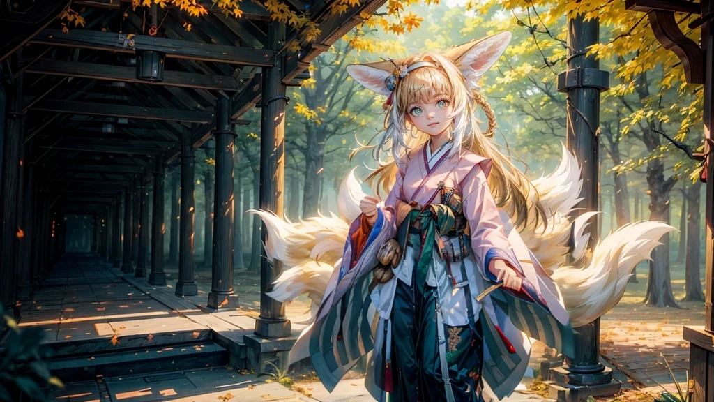 masterpiece, best quality, ultra-detailed,(solo),1girl, suzuran, white kosode, maple trees,((Cute)),maple and mountain, human hand, view from front, look at viewer,Soft lighting ,seductive,(extremely detailed CG unity 8k wallpaper ),A front forrest landscape, bursting with new life and color.