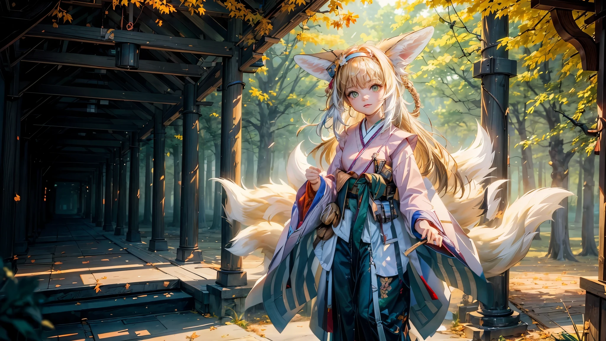 masterpiece, best quality, ultra-detailed,(solo),1girl, suzuran, white kosode, maple trees,((Cute)),maple and mountain, human hand, view from front, look at viewer,Soft lighting ,seductive,(extremely detailed CG unity 8k wallpaper ),A front forrest landscape, bursting with new life and color.