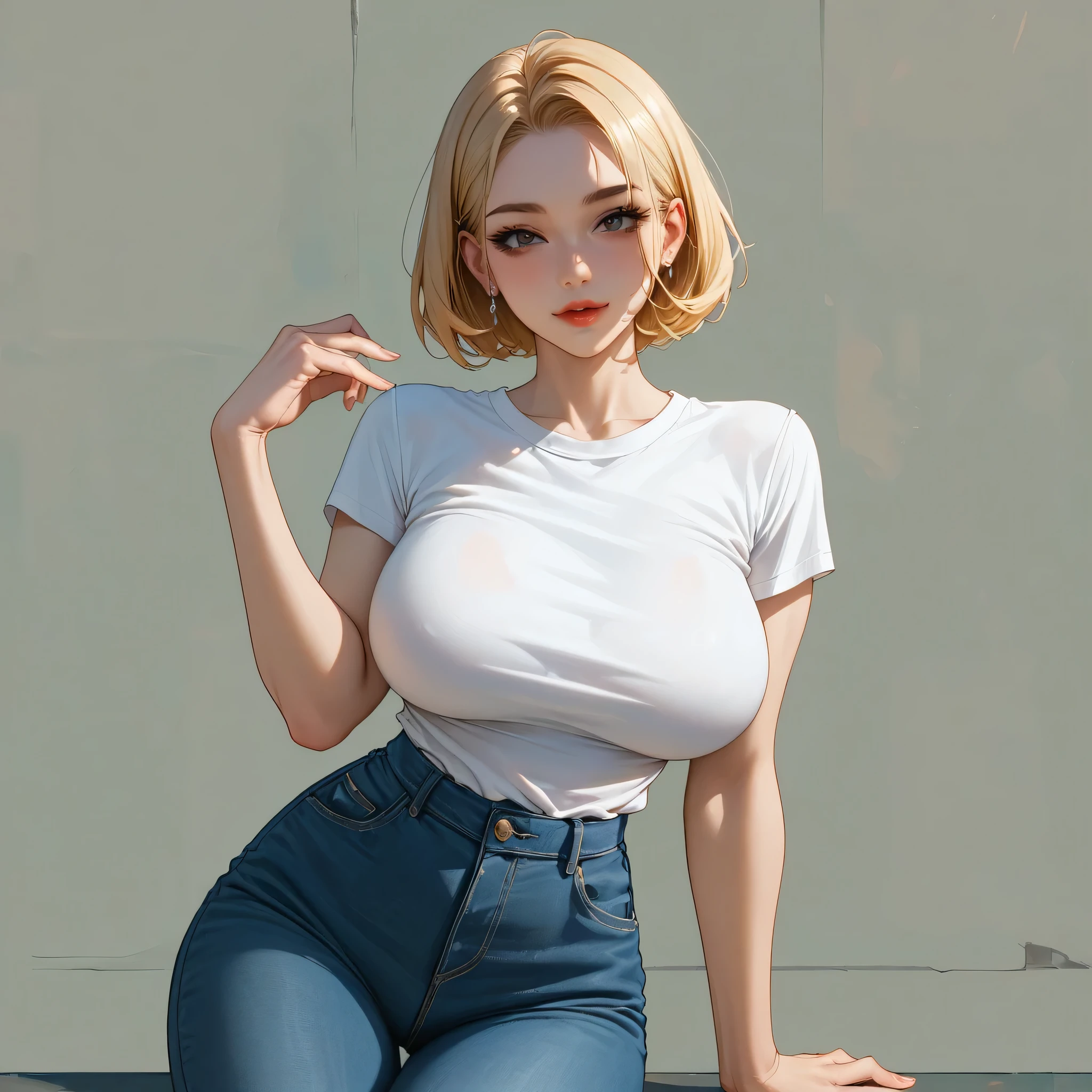 NSFW, erotic, perfect body, sexy, best quality, clear quality, high quality, 4K, 8k, одна  woman , sexy  woman , платиновая  blonde,  blonde,  big breasts, 1 girl. Arrogant, full length view, sexy, short hair bob ,, dressed in a stylish shirt and pants, надменно  posing standing ,,  posing standing , sexy,  big female boobs ,  woman , голубоглазая  blonde с короткой стрижкой,  one girl in the frame .. the body is visible, Face in the frame, you can see the face of a girl .  the beautiful face of an adult woman 