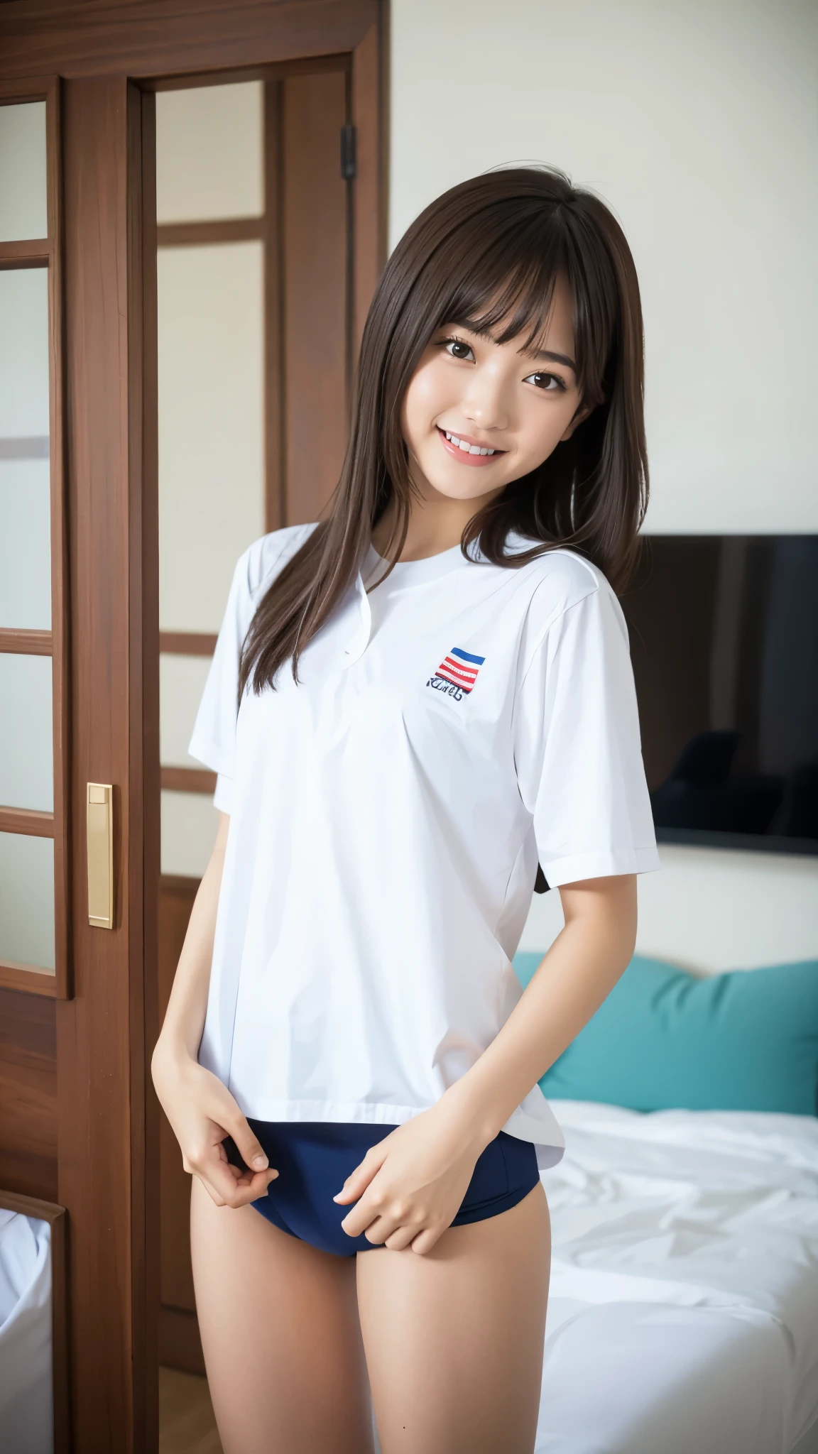 female , Small and slender figure, slender body line, beautiful girl, Baby Face, A cheerfulest Quality, 8k, RAW Photos, ultra-fine, (Detailed hands:1.3, Perfectly right move, Small hands), ( detailed eyes and faces that resist tentacles:1.2, Professional photography), Beautiful small face, beautiful eyes, High nose, Moisturizing Lips:1.2,