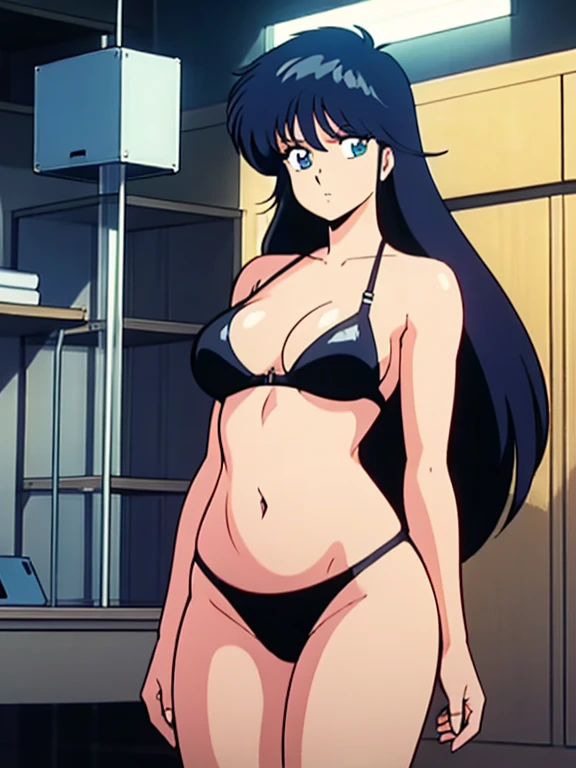 ((highest quality)), ((masterpiece)), (detailed), (16k high definition anime), Anatomically perfect body,Himari Noihara, 1girl,One girl、Perfect Face、Cute face、Beautiful Face、smile、Beautifully detailed eyes、blue eyes、Black Hair、Long Hair、ponytail、Red ribbon、(Large Breasts:1.5)、Beautiful cleavage、(bra、See-through、Nipples and areola), (panties、See-through、Female organ), Smooth body lines、Wide hips、Big ass、High Body、Beautiful long legs、Are standing、Legs wide open、Beautiful pose、View your viewers、Bedroom Background、Above-the-knee photos、