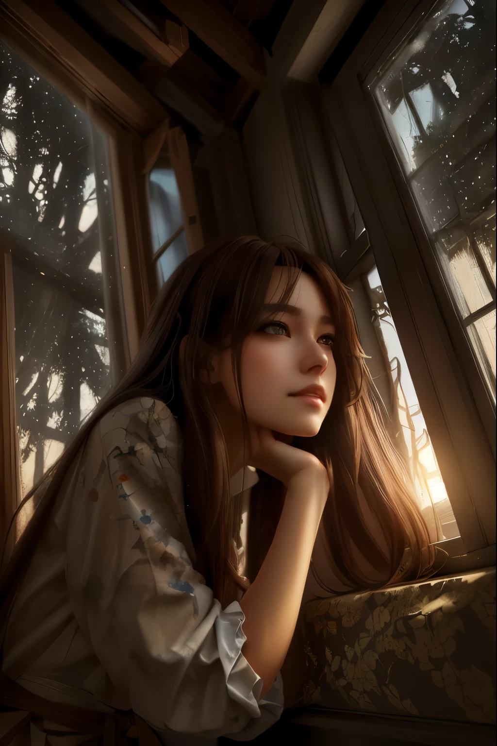 arafed woman sitting on a window sill looking out a window, anime. soft lighting, realistic cute girl painting, photorealistic anime girl render, 3 d anime realistic, artwork in the style of guweiz, realistic digital art 4k, realistic digital art 4 k, realistic artstyle, realistic anime artstyle, realistic afternoon lighting, 8 k realistic digital art