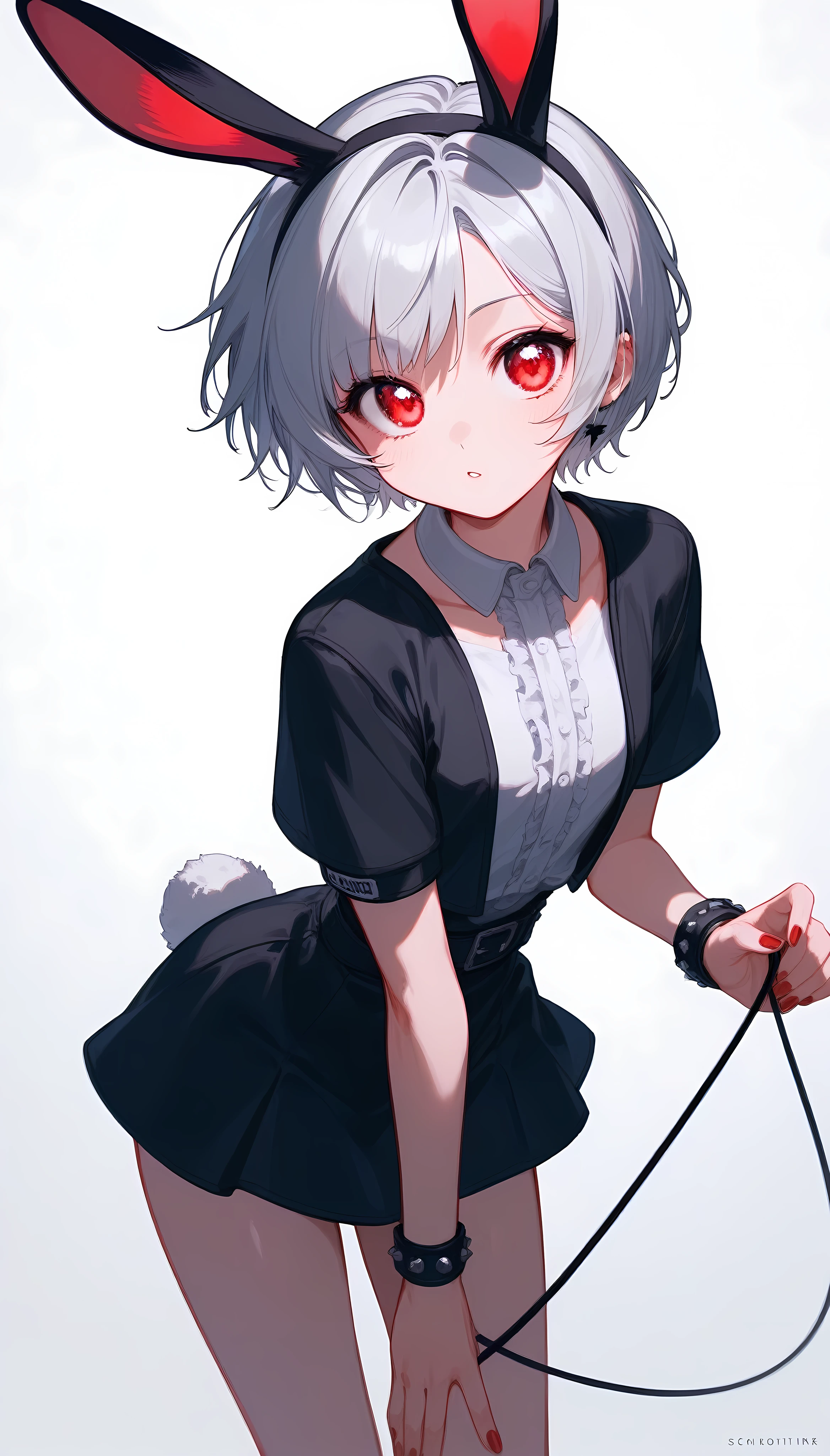 retro cute antique punk , Clear red eyes, Rabbit Ears, pure white frill ...