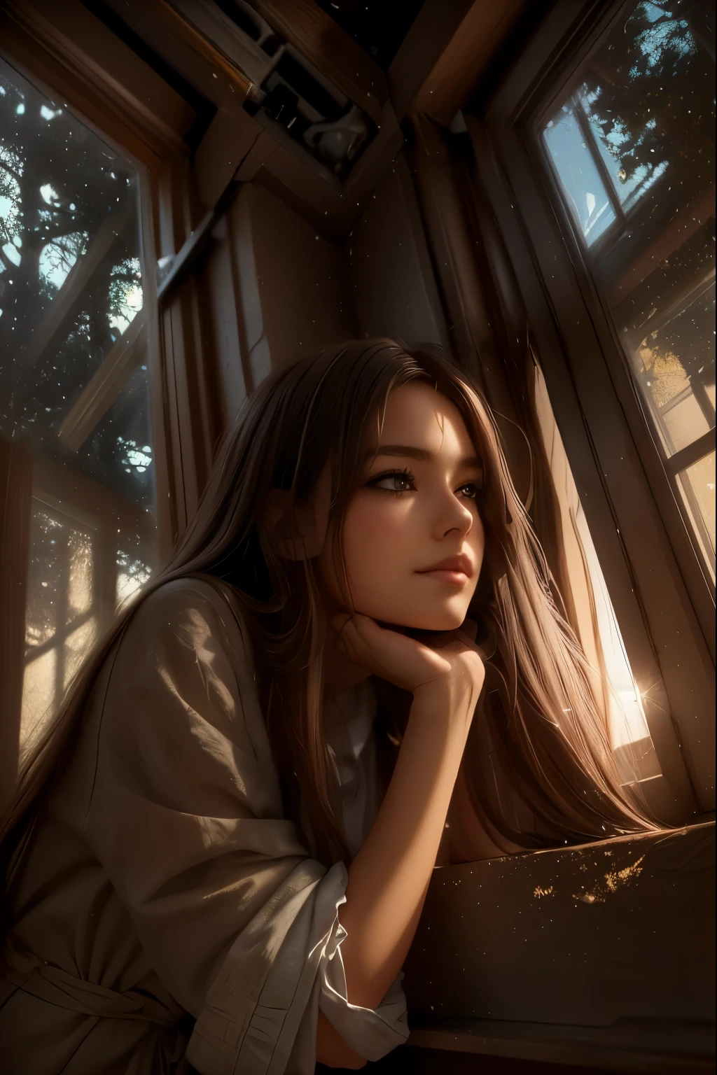 arafed woman sitting on a window sill looking out a window, anime. soft lighting, realistic cute girl painting, photorealistic anime girl render, 3 d anime realistic, artwork in the style of guweiz, realistic digital art 4k, realistic digital art 4 k, realistic artstyle, realistic anime artstyle, realistic afternoon lighting, 8 k realistic digital art