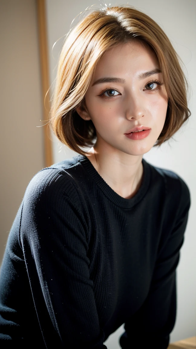 ((top-quality、8K、masterpiece:1.3))、1人、Sexy model body shape beauty:1.3、(Short hair、爆乳:1.2)、Cardigan:1.1、hyperdetailed face、A detailed eye、二重まぶた