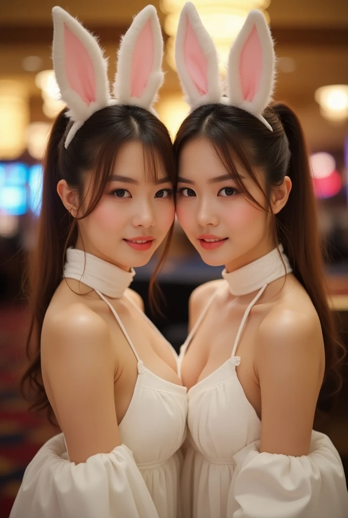 1 beautiful young girl, Super beautiful detailed face, (Beautiful breasts:1.3), (Slender body:1.2), (bunny girl costume with open chest:1.3), pubick hair, cameltoe details, (Fine face:1.2), (gorgeous party room:1.3), party, conceptual art, High quality, Realistic, extremely detailed CG unified 8k wallpaper, ighly detailed, High-definition raw color photos, professional photograpy, Realistic portrait, Cinematic Light, Beautiful detailed, Super Detail, high details, Sexy Art, (((Bokeh))), depth of fields, illumination light, spotlight, blinding light