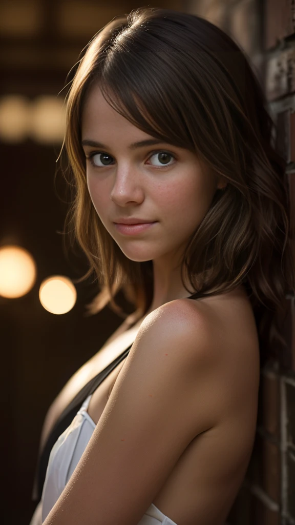 Shy and shy, Bold and sexy pose, Short brown wavy hair, Detailed face, Cute eyes, Blushing, slim shoulders, Beautiful young totally naked girl, Standing under the eaves, (Highest quality,8k,High resolution,masterpiece:1.2),Very detailed,(Realistic,photoRealistic,photo-Realistic:1.37),High resolution,超High resolution,Studio Lighting,Ultra-fine painting,Sharp focus,Physically Based Rendering,Very detailed explanation,Professional,Vibrant colors,bokeh,Portraiture