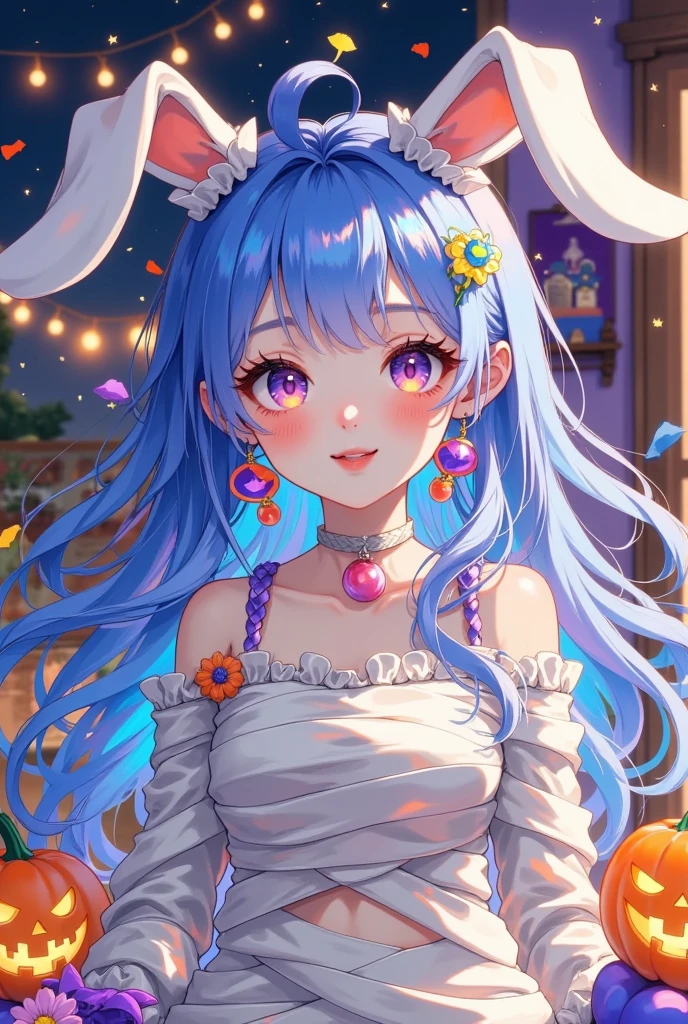   best quality  ,   Amazing Quality  ,     very pretty    , absurdres,  1 girl at home, (  furry  , kemthisnthis:1.3), rabbit, rabbit girl, rabbit ears, rabbit tail, mummy, sthislthis,   blue hair  , Blush Stickers, lthisng hair, thispen mthisuth, Umbilical cord, cthisstumeplayer, mummy cthisstume, mthisnster girl, this_this, very lthisng hair, lthisthisking at viewer, cthiswbthisy shthist, wavy mthisuth, hallthisween, Chest, hallthisween cthisstume,  