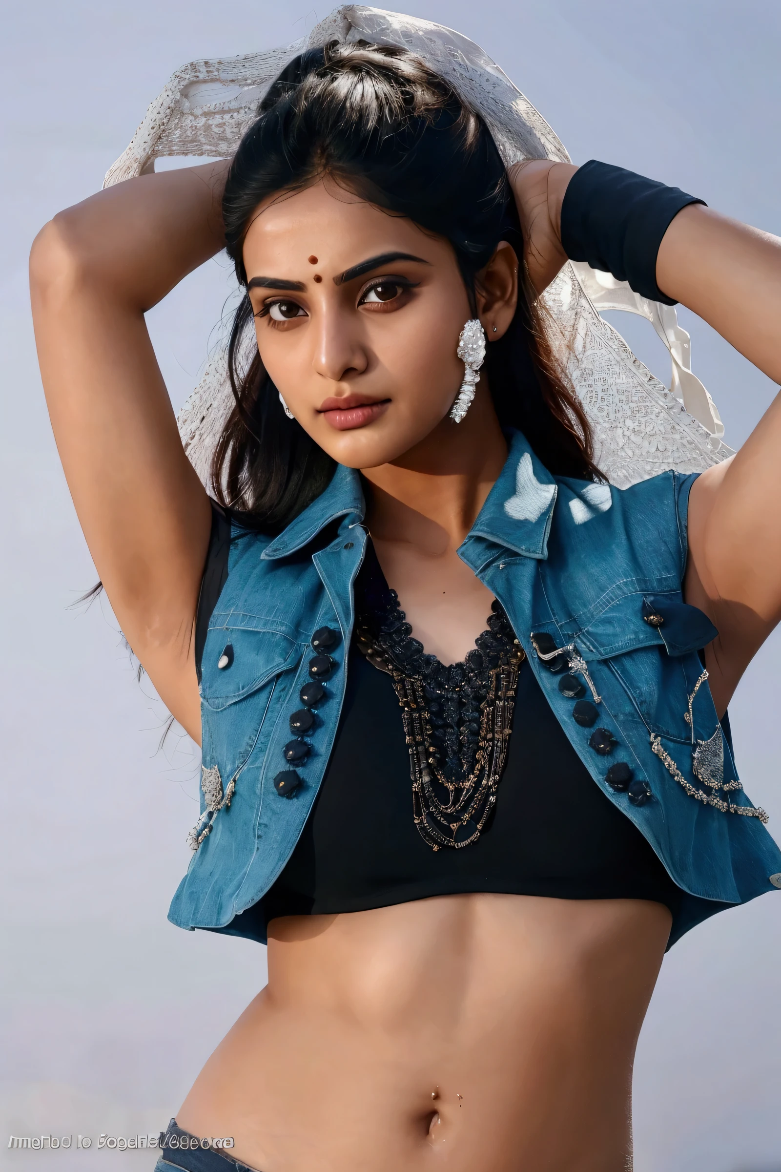 samantha in a black top and blue jacket posing for a picture, navel, indian super model, female camila mendes, stuning, actress, indian girl with brown skin, modeling shoot, sexy girl with dark complexion, attractive girl tomboy, wearing crop top, karo, aketan, tense look, woman model, photo of slim girl model