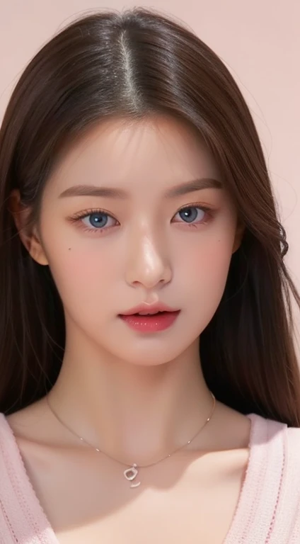 perfect figure beautiful woman：1.4，Layered Hair Style，Protruding cleavage，Pink two-dimensional clothing：1.5，Highly Detailed Face and Skin Textur，double eyelid，Whiten the skin，long whitr hair，playing water，Collar, pink blue eyes, bambi eyes